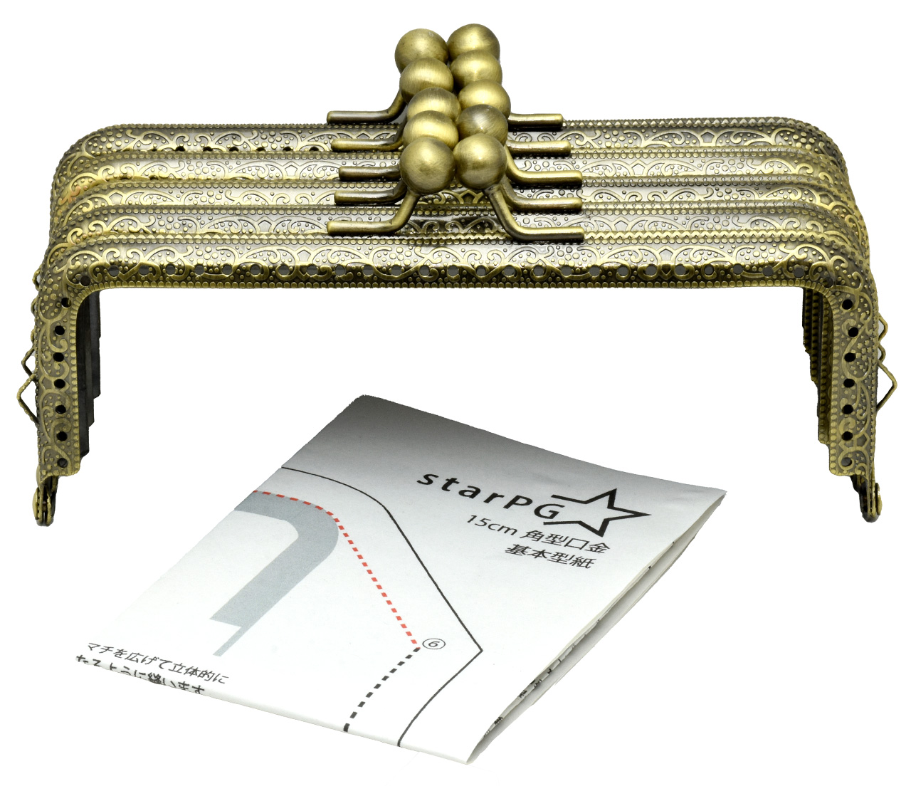 15cm 角型 がま口 口金 型紙付き アンティークゴールド 5本 セット